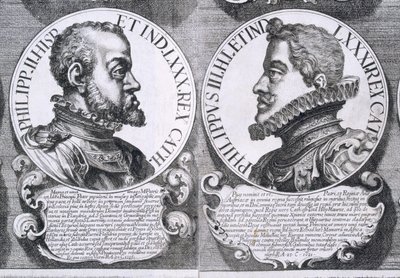 Muotokuvia Philip II:sta ja Philip III:sta Espanjasta (litho) tekijältä Unbekannt