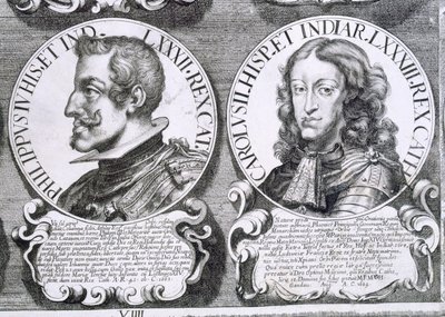 Muotokuvia Philip IV:stä ja Kaarle II:sta (litho) tekijältä Unbekannt