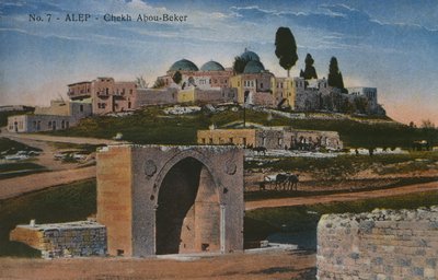 Postikortti, joka kuvaa Shaykh Abu Bakrin moskeijaa Aleppossa, Syyriassa, n. 1920 (värivalokuva) tekijältä Unbekannt