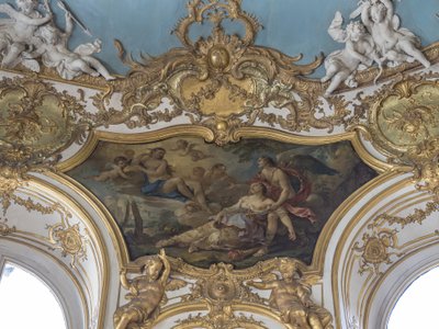 Psyyke on viallinen Venuksen läsnäolossa. Charles Joseph Natoiren (1700-1777) maalaus tekijältä Unbekannt