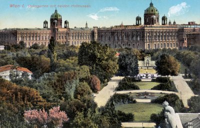Julkinen puutarha ja molemmat Hof-museot, Wien, 1800-luvun loppu/2000-luvun (postikortti) (postikortti) tekijältä Unbekannter Künstler