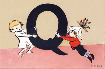 Q kiistalle - Lasten aakkoset. C.M.-toimittaja, Paris. Käsinmaalatut postikortit, frankeerattu 1904. Mitat: 14 x 9 cm tekijältä Unbekannt