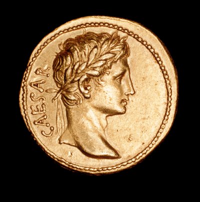 Harvinainen antiikin roomalainen kolikko, aureus, Augustus Caesar c 27 eKr (kuva) tekijältä Unbekannter Künstler