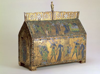 Jäännösarkku, jossa kohtauksia St Valerian elämästä, Limoges, n. 1175 (puu, kullattu kupari ja champleve emali) tekijältä Unbekannt