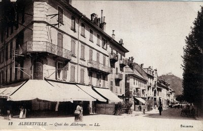 Rhône Alpes, Savoie (73), Albertville: näkymä Quai des Allobrogesille - Postikortti 1800-1900-luvun lopulla tekijältä William M. Timlin