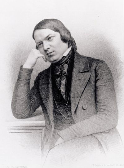 Robert Alexander Schumann (1810-56), saksalainen säveltäjä, kaiverrus Isaac Wilhelm Tegner (1815-93) ja Johann Adolf Kittendorff (1820-1902), daguerrotypian (litho) mukaan tekijältä Unbekannt