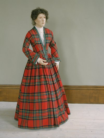 Royal Stewart tartaanivillamekko, jossa rypytetty silkkireunus, n. 1845-50 tekijältä Unbekannt
