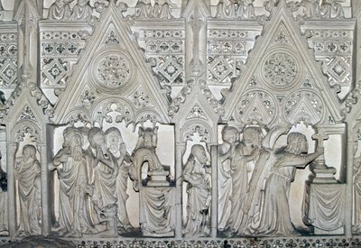 Pedro I:n (1320-1367) sarkofagi, jossa on kohtauksia Pyhän Bartolomeuksen elämästä, Alcobacan luostarin kirkko (Unescon maailmanperintöluettelo). tekijältä Benjamin Baud
