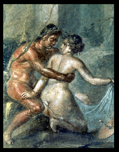 Satyr ja Maenad, yksityiskohta seinämaalauksesta Pompejista tekijältä Unbekannter Künstler