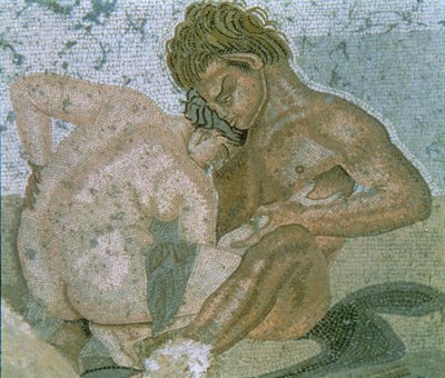 Satyr ja Maenad, yksityiskohta mosaiikista Faunin talosta tekijältä Unbekannter Künstler