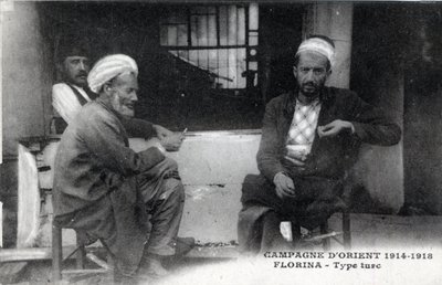 Serbia, Florina: turkkilaiset miehet - Postikortti 1914-1918 tekijältä William M. Timlin