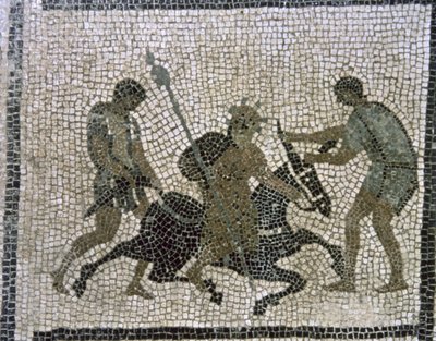 Silenus aasilla, yksityiskohta mosaiikista tekijältä Unbekannter Künstler