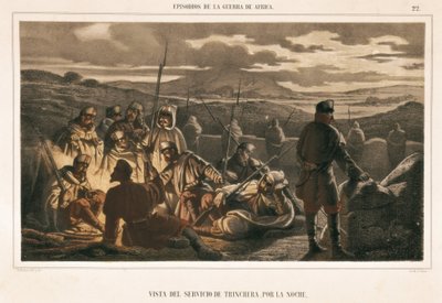 Espanja. Afrikan sota (1859-1860). Trech-palvelus yöllä (kaiverrus). tekijältä Unbekannter Künstler