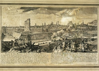 Espanja : Espanjan perintösota (1714). Barcelonan piiritys (kaiverrus) tekijältä Unbekannter Künstler