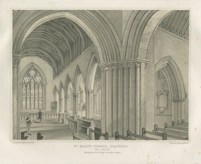 Stafford – Pyhän Marian kirkon sisustus: sävytetty litografia, nd [c 1845] tekijältä Unbekannt