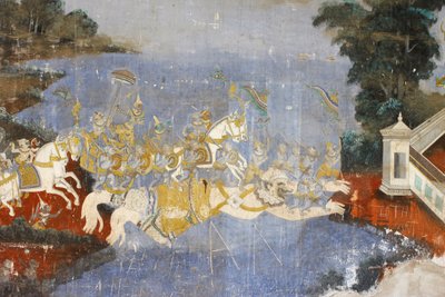Sylver Pagoda Tämä seinämaalaus kuvaa kohtauksia Reamkerista, joka on kambodžalainen tai khmerilainen versio klassisesta hindurunosta Ramayana, Phnom Penh, Kambodža. tekijältä Unbekannt