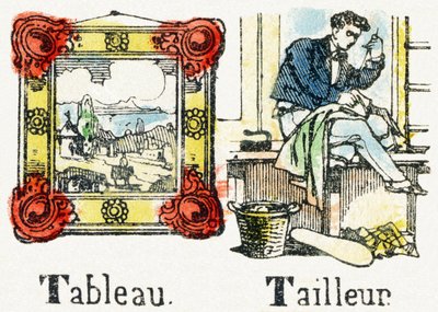 T - Tableau Tailleur - Child Entertainment Alphabet c.1890 (litografia) tekijältä Unbekannt