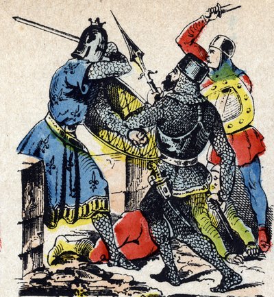 Taillebourgin taistelu Ranskan kuninkaan Ludvig IX:n ja hänen veljensä Poitiersin kreivin Alphonsen välillä heidän vasallikapinallistensa, Englannin Henrik III:n ja Lusignanin Hugues X:n, aseita vastaan. Epinalin kuva 1800-luvulta (kaiverrus) tekijältä Unbekannter Künstler