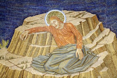 Kaikkien kansakuntien kirkko, joka tunnetaan myös nimellä Kirkko tai Basilica of the Agony, Christ in agony, Mosaic of the Basilica at Getsemane, Jerusalem, Israel tekijältä Unbekannt