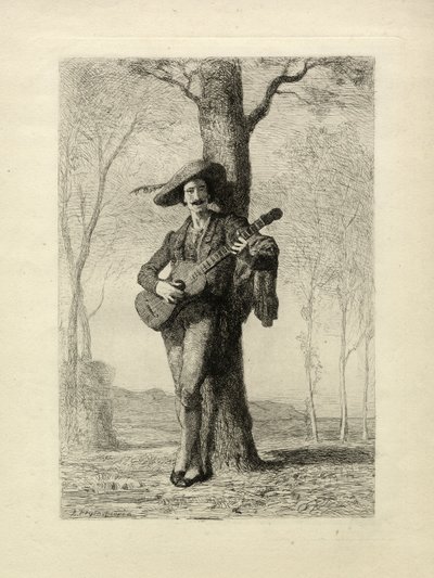 The Guitarist, Ranska, n.1870 (kaiverrus) tekijältä Unbekannter Künstler