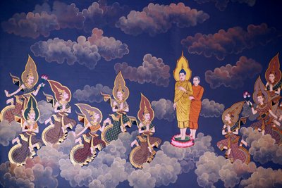 Buddhan elämä, seinä fresko, Wat Botum temppeli, Phnom Penh, 2022 (kuva) tekijältä Unbekannter Künstler