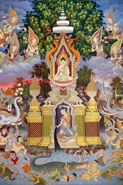 Buddhan elämä, seinä fresko, Wat Maniratanaramin luostari, Phnom Penh, 2022 (kuva) tekijältä Unbekannter Künstler