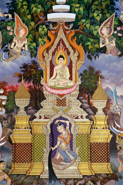 A Vida de Buda, afresco na parede, mosteiro Wat Maniratanaram, Phnom Penh, 2022 (foto) finlandês tekijältä Unbekannter Künstler