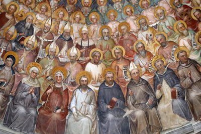 Padovan kastekappeli. Giusto de Menabuoin kattofreskot 1300-luvulta. Paratiisi. Siunaa Kristusta patriarkkojen, profeettojen ja pyhien kanssa. Yksityiskohta. Padova. Italia. (kuva) tekijältä Unbekannt