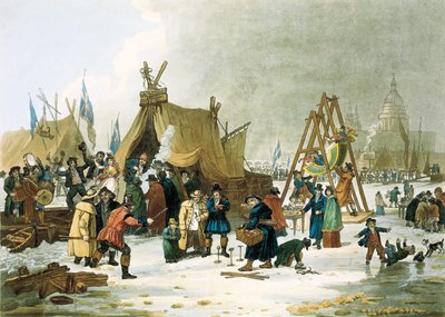 Thames jäätyi talvella 1813-1814. Ennen vanhan Lontoon sillan purkamista vuonna 1831 Thames jäätyi hyvin kylminä talvina, ja lontoolaiset käyttivät tilaisuutta hyväkseen ja perustivat lapsille leikkikenttiä, improvisoivat jäähalleja ja perustivat kymmenen tekijältä Unbekannter Künstler