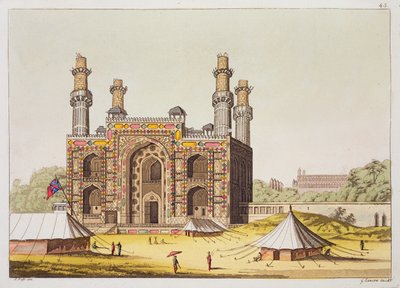 Mughal-keisari Akbarin hauta Jules Ferrarion teoksesta "Le Costume Ancien et Moderne", n. 1820 (värikaiverrus) tekijältä Unbekannt