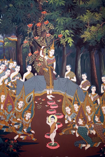 Vauvan Siddharthan syntymä, seinäfresko, Wat Botum -temppeli, Phnom Penh, 2022 (kuva) tekijältä Unbekannter Künstler