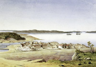 "Bomarsundin linnoitus Ahvenanmaalla (Suomessa) elokuussa 1854". tekijältä Unbekannter Künstler