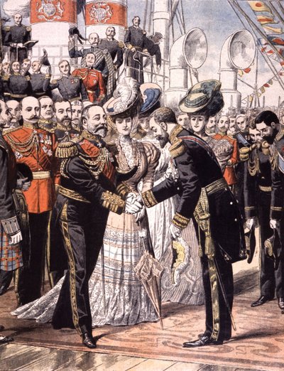 Edouard VII:n vastaanottama ranskalainen vara-amiraali Caillard (1904). tekijältä Unbekannter Künstler