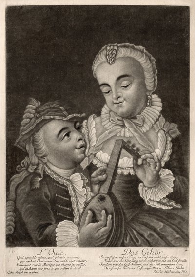 Kuuleminen, Augsburg, n. 1760 (kaiverrus) tekijältä Unbekannter Künstler