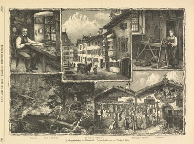 Viuluteollisuus Mittenwaldissa, Stuttgartissa 1882 (kaiverrus) tekijältä Unbekannter Künstler