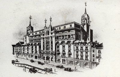 Lämpömatkailu: näkymä Carlton-hotelliin Vichyssä, Ranskassa noin 1905 (postikortti). tekijältä Unbekannter Künstler