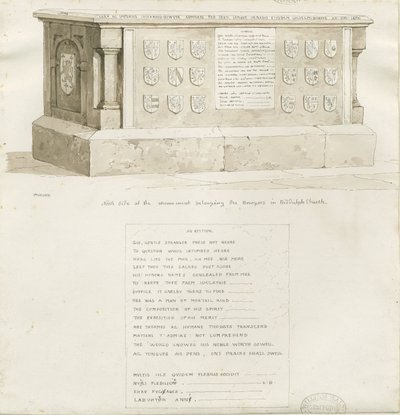 Hauta Biddulphin kirkossa - "William Bowyer": seepiapiirustus, 1837 tekijältä Unbekannt