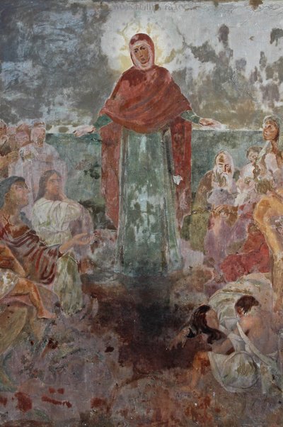 Ukraina, Kiova, Kiova-Percherska Lavra (ortodoksisten luolien luostari-orig 1051), fresko sisäänkäynnillä tekijältä Unbekannt