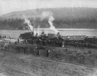 Yhdysvallat: noin 1885 Juna-onnettomuus maaseudulla. (m/w kuva) tekijältä Unbekannt