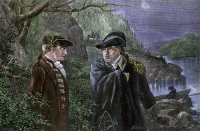 Amerikan yhdysvaltojen itsenäisyyssota (1775-1783): Benedict Arnold (1741-1801) petti isänmaansa lupaamalla luovuttaa West Pointin Englannille, heinäkuu 1780. Arnold tarjoutui palauttamaan linnakkeen briteille 20 000 puntaa ja prikaatinkenraalin arvoa vast tekijältä Unbekannter Künstler