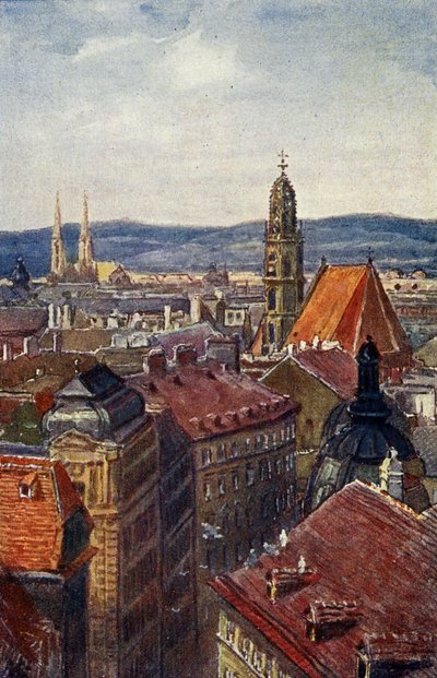 Wien, Itävalta: Kattonäkymä torneista. tekijältä Unbekannter Künstler