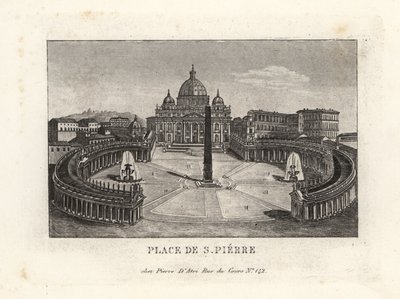 Näkymä Pyhän Pietarin aukiolle, Piazza di S. Pietrolle, Pietarinkirkolle ja muinaiselle egyptiläiselle obeliskille tekijältä Unbekannt