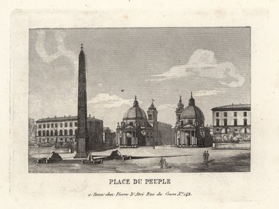 Näkymä Piazza del Popololle, Place du Peuple, egyptiläinen Ramses II -obeliski Heliopoliksesta, Roomasta tekijältä Unbekannt