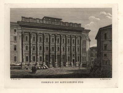 Näkymä Antoninuksen ja Faustinan temppelille, Tempio di Antonino Pio, Rooma tekijältä Unbekannt
