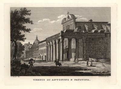 Näkymä Antoninuksen ja Faustinan temppelille, Tempio di Antonino e Faustina, Rooma tekijältä Unbekannt