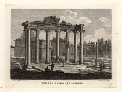 Näkymä Concordin temppelille, Tempio della Concordia, Rooma tekijältä Unbekannt