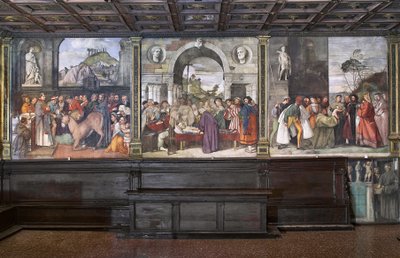 Näkymä freskoista Pyhän Antoniuksen basilikan pohjoisseinässä (Pyhän basilika), Pyhän koulu, Padova, Italia (kuva) tekijältä Unbekannter Künstler