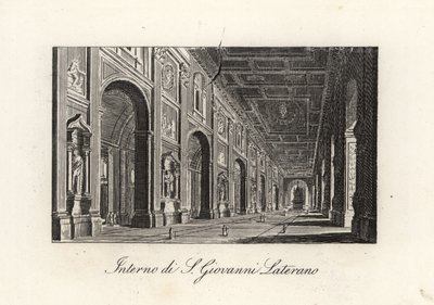 Näkymä Pyhän Johannes Kastajan arkkibasilikan sisätiloihin. John Lateran, S. Giovanni Lateran, Rooma tekijältä Unbekannt