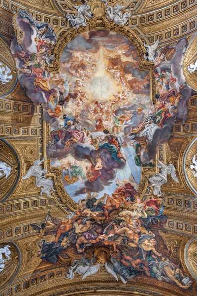 Näkymä laivan holviin "Triumph in the Name of Jesus", Gesùn kirkko, Rooma, Italia (kuva) tekijältä Unbekannter Künstler