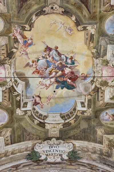Näkymä holviin Teatini-huoneen freskoilla, Chiesa di San Vincenzo, Piacenza, Emilia-Romagna, Italia (kuva) tekijältä Unbekannter Künstler